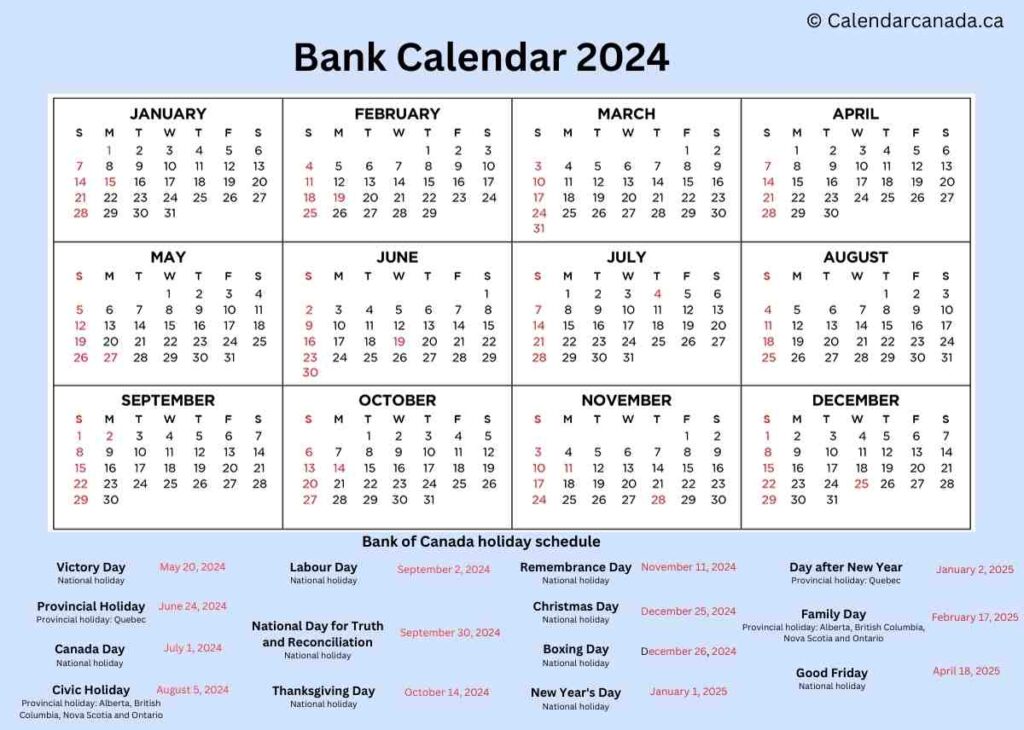 Bank Calendar Template 2