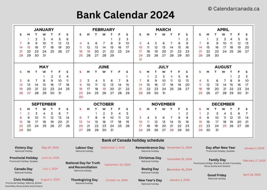 Bank Calendar Template 3
