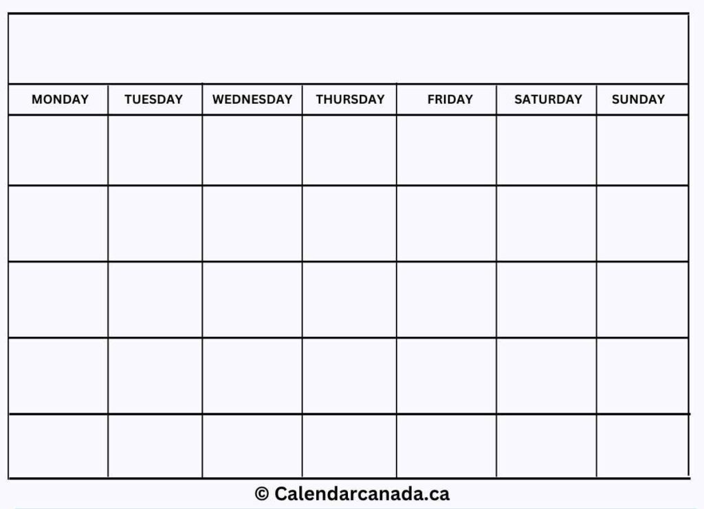 Blank Calendar Monday To Sunday