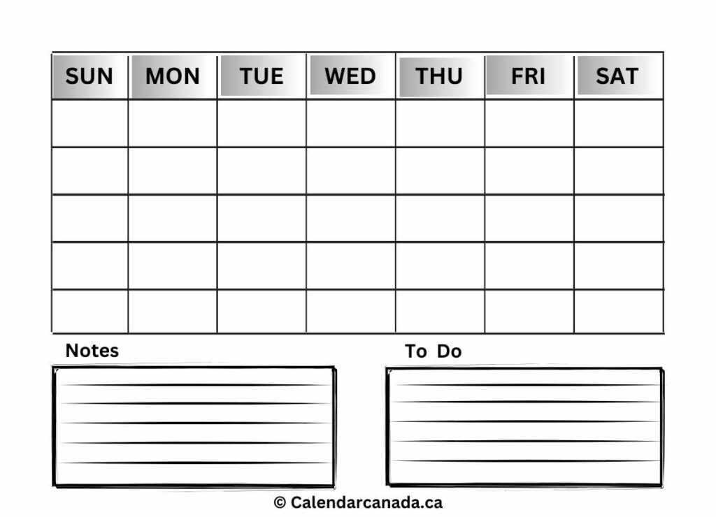 Blank Calendar With To Do Template