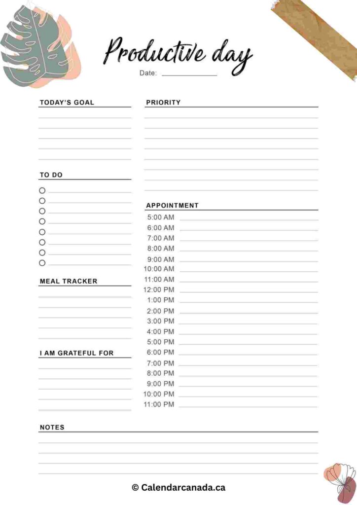 Daily Planner Template For Productive Day