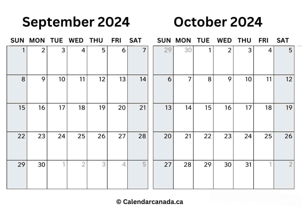 Excel Calendar For September & October