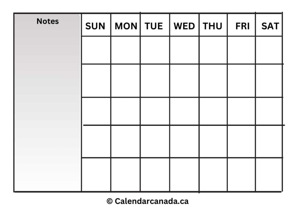 Free Printable Blank Calendar With Notes