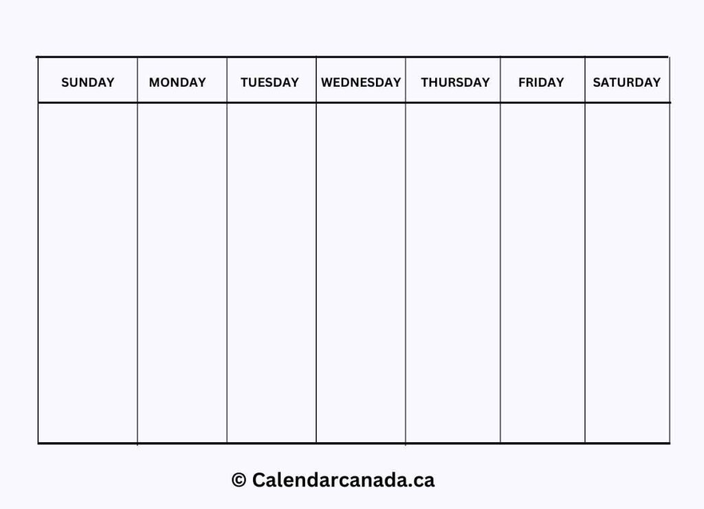 Weekly Blank Calendar Vertical