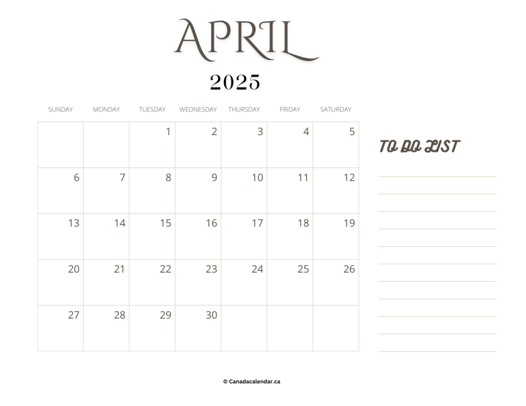 April 2025 Calendar With Holidays (To Do)