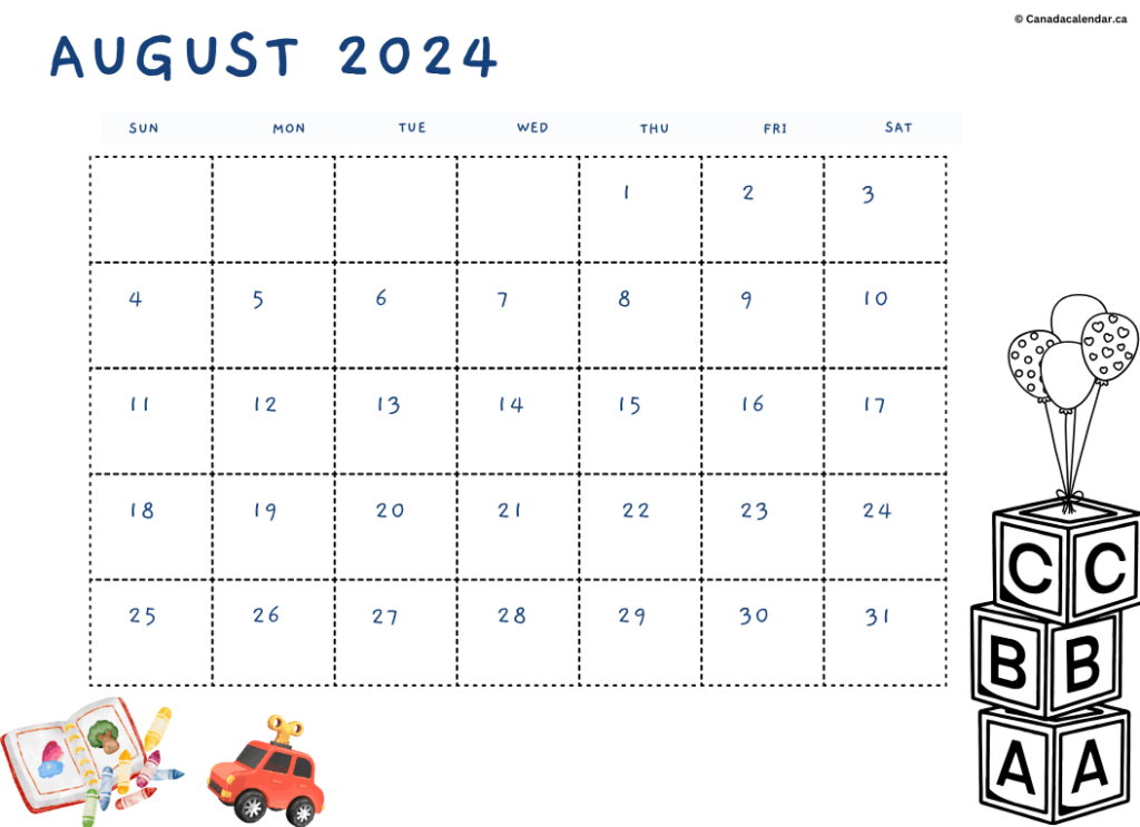 August 2024 Calendar For Kids