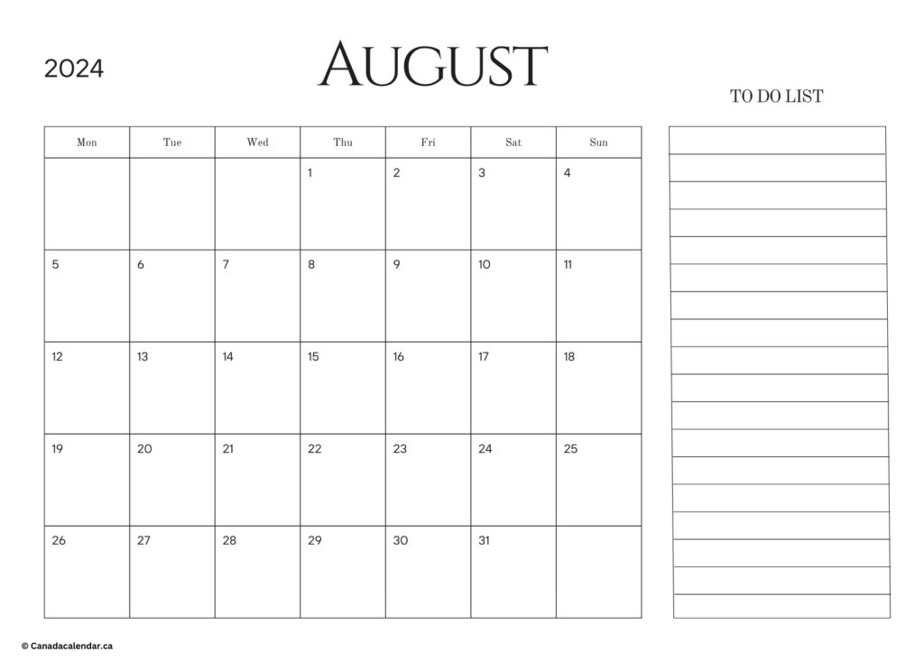 August 2024 Calendar With To Do