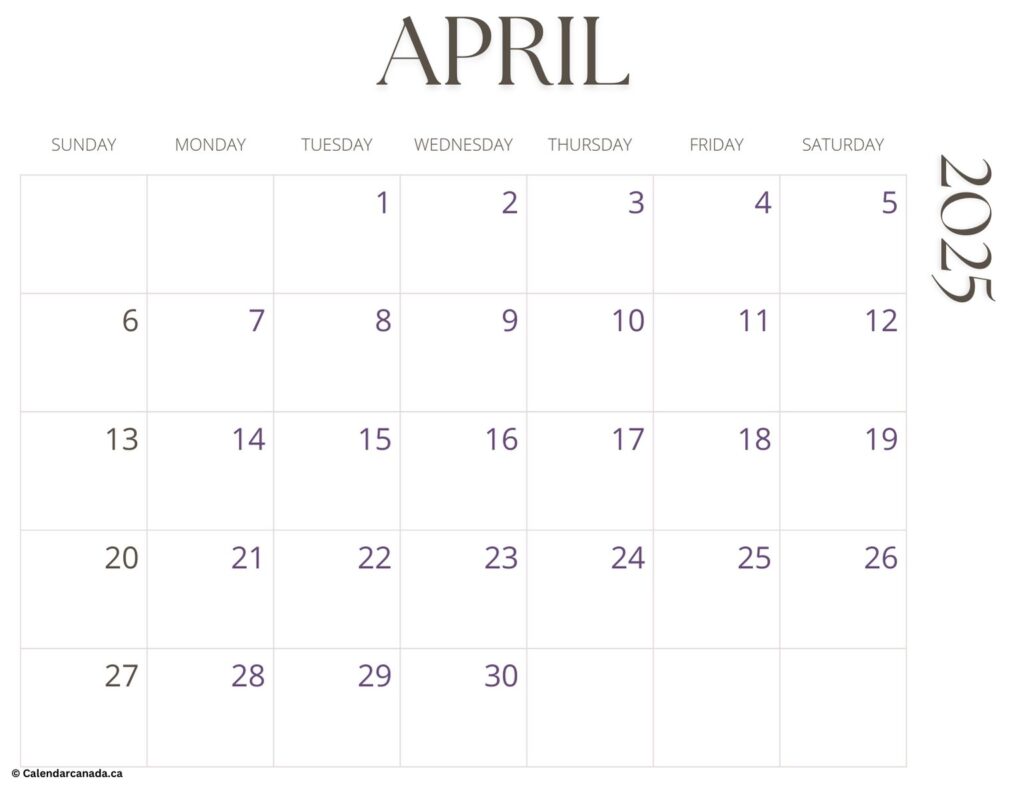 Blank April 2025 Calendar