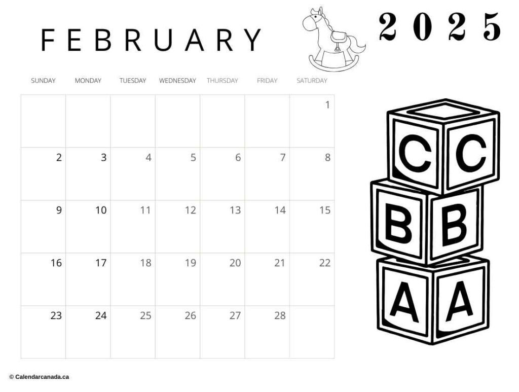 Blank February 2025 Calendar For Kids