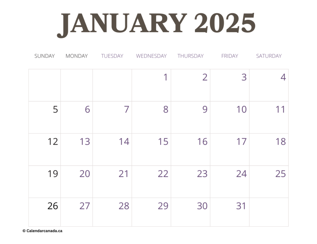 Blank January 2025 Calendar Templates