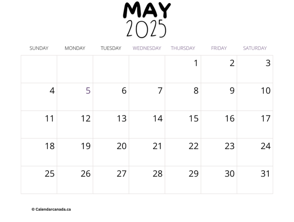 Blank May 2025 Calendar