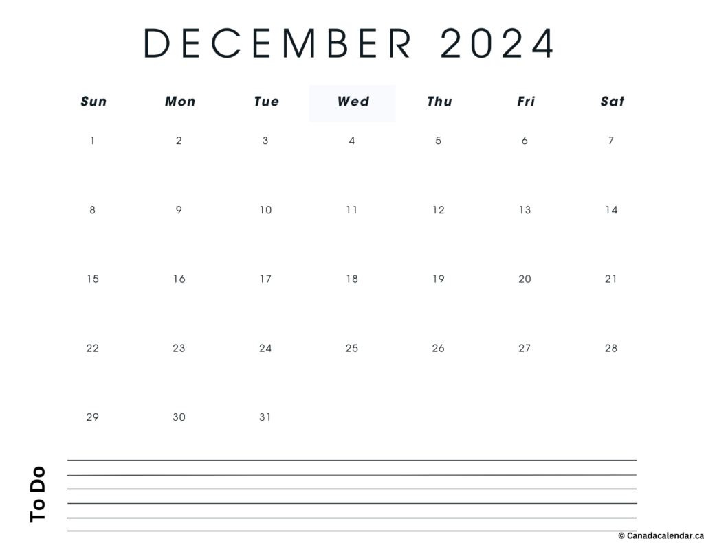 December 2024 Calendar With Holidays (To Do)