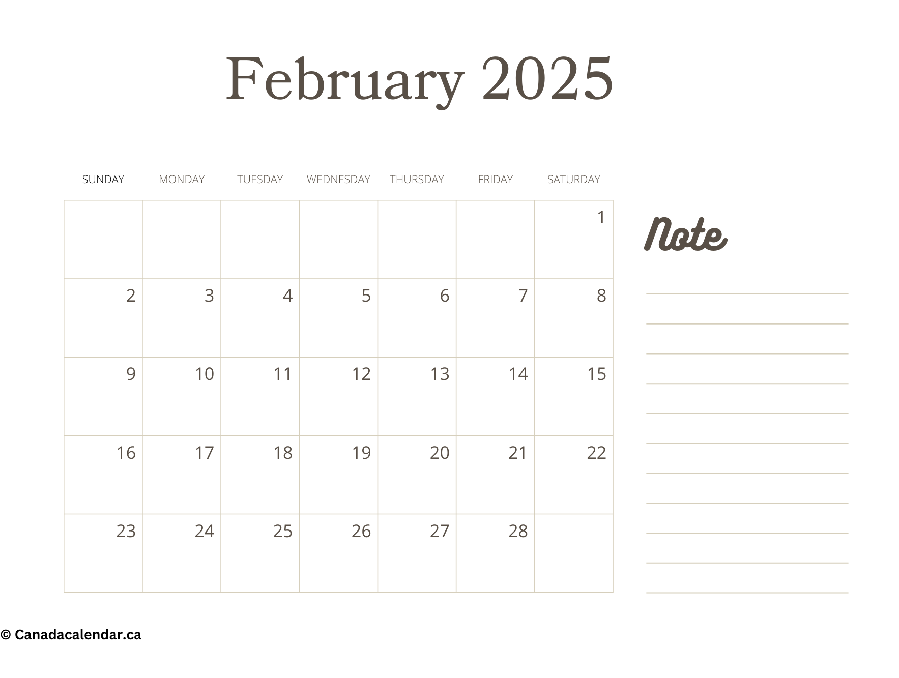 February 2025 Calendar With Holidays (Notes)