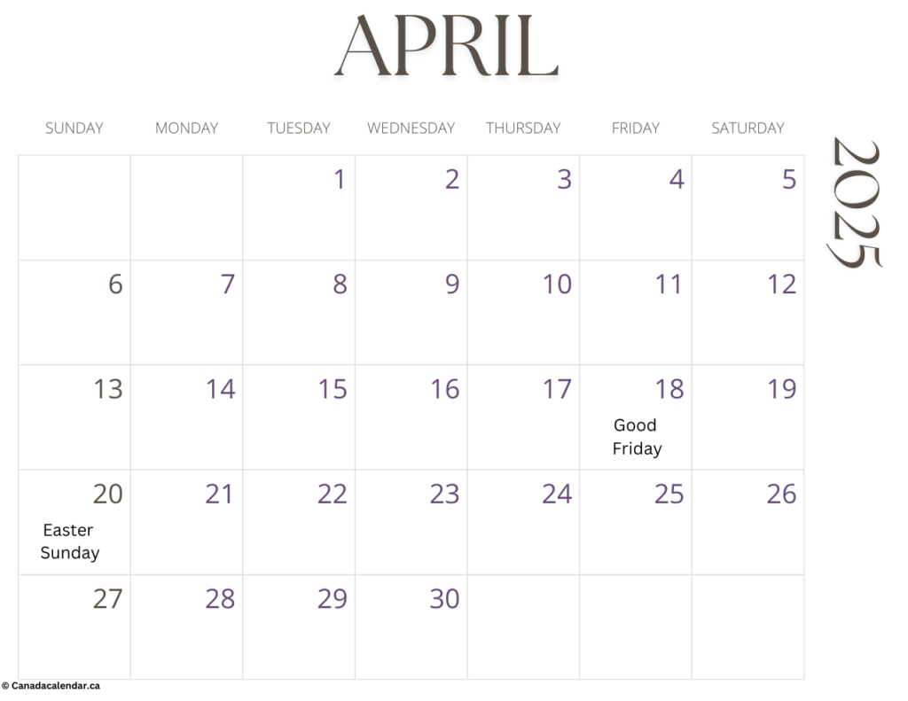 Free April 2025 Calendar With Holidays Printable