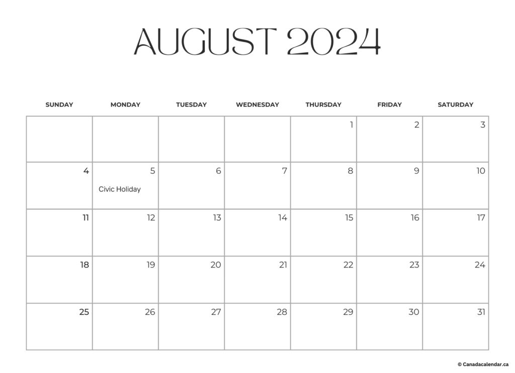 Free August 2024 Calendar With Holidays Template