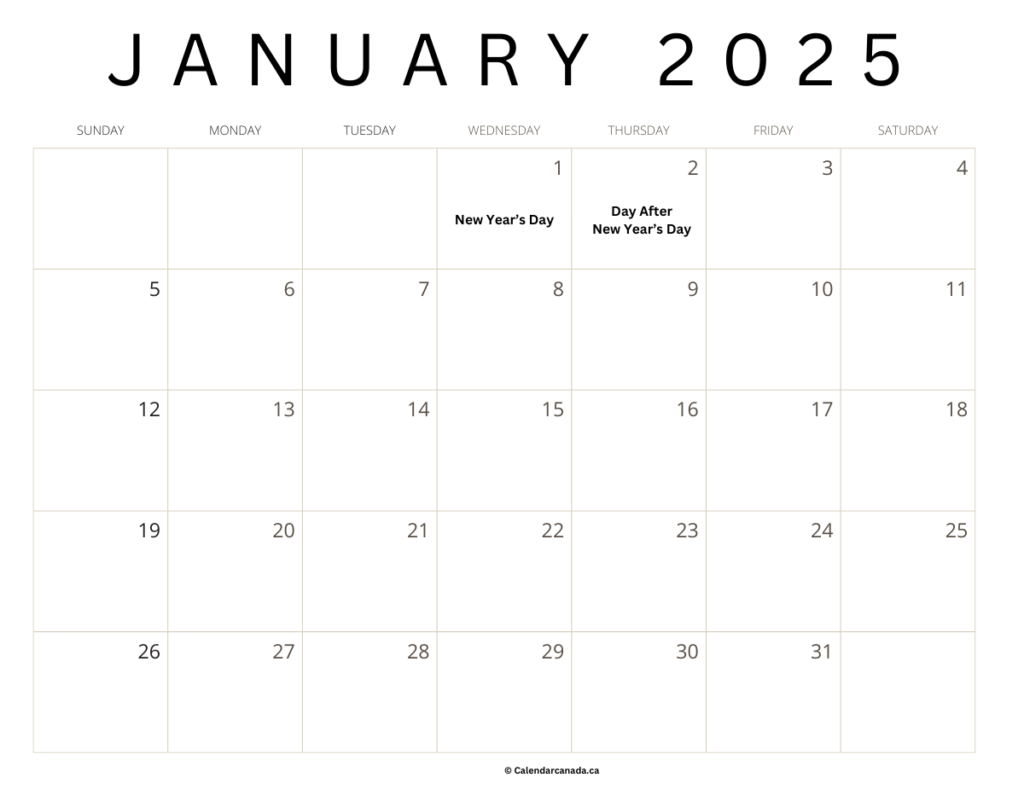 Free January 2025 Calendar with Holidays Template