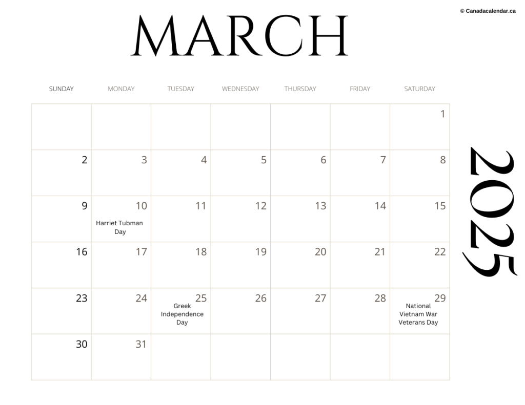 Free March 2025 Calendar With Holidays Printable