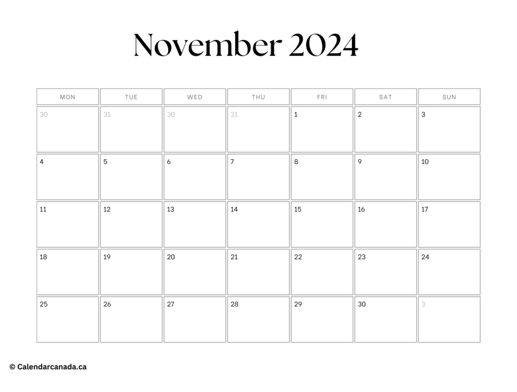 Free November 2024 Calendar Template