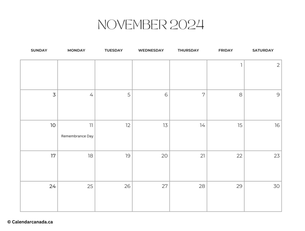 Free November 2024 Calendar With Holidays Printable
