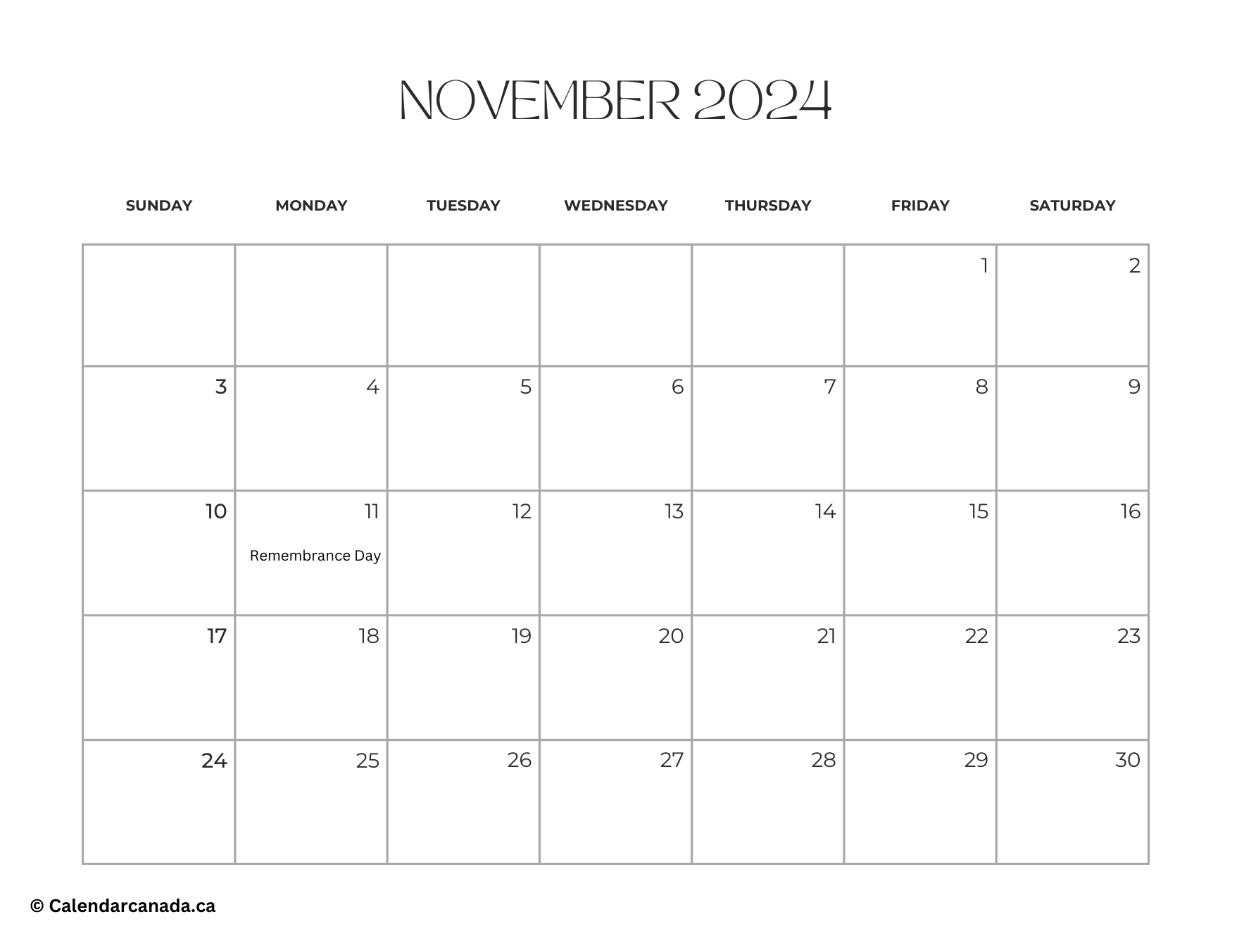 Free November 2024 Calendar With Holidays Printable