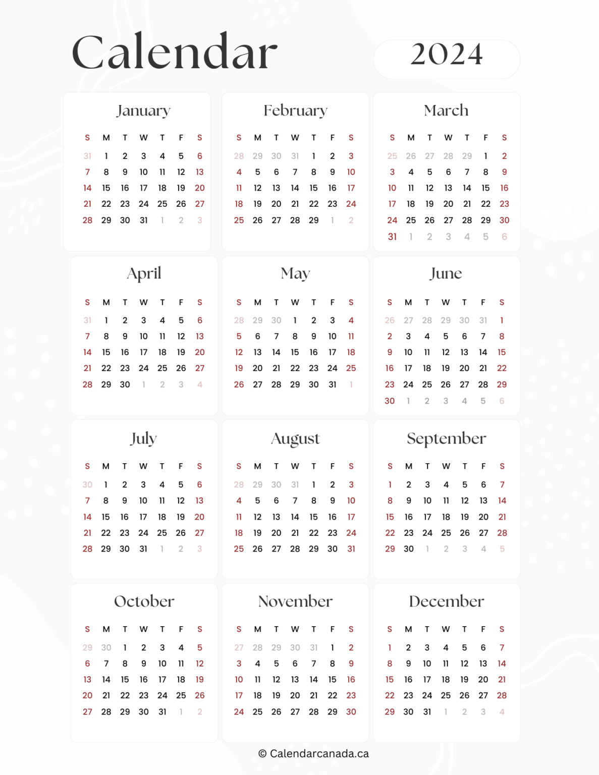 Free Printable 2024 Calendar PDF [Download] - Free Printable Calendar ...