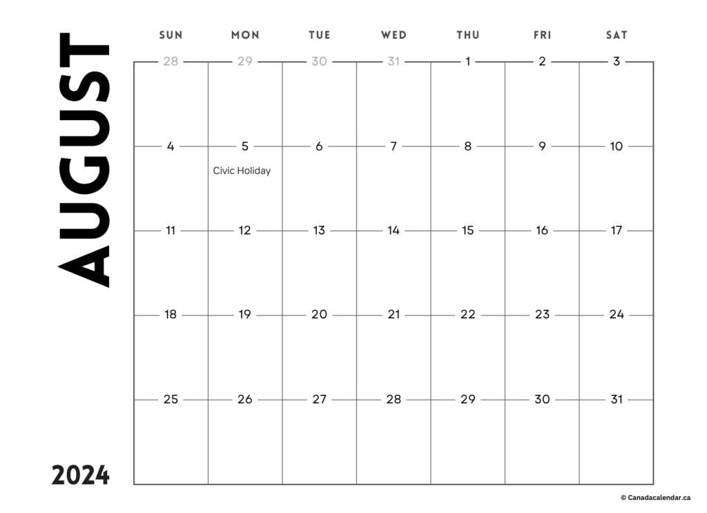 Free Printable August 2024 Calendar With Holidays