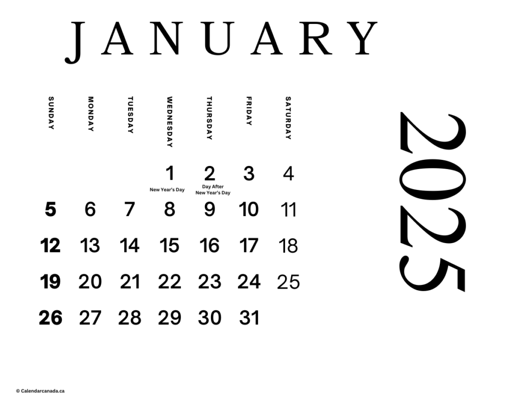 Free Printable January 2025 Calendar with Holidays