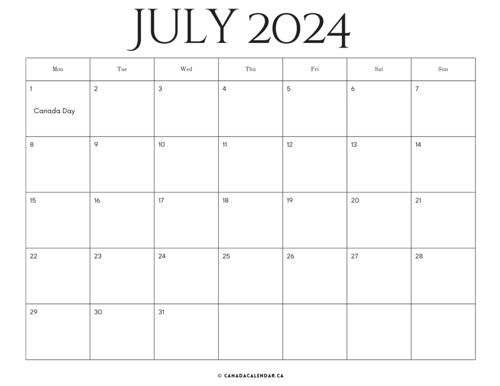 Free Printable July 2024 Calendar With Holidays
