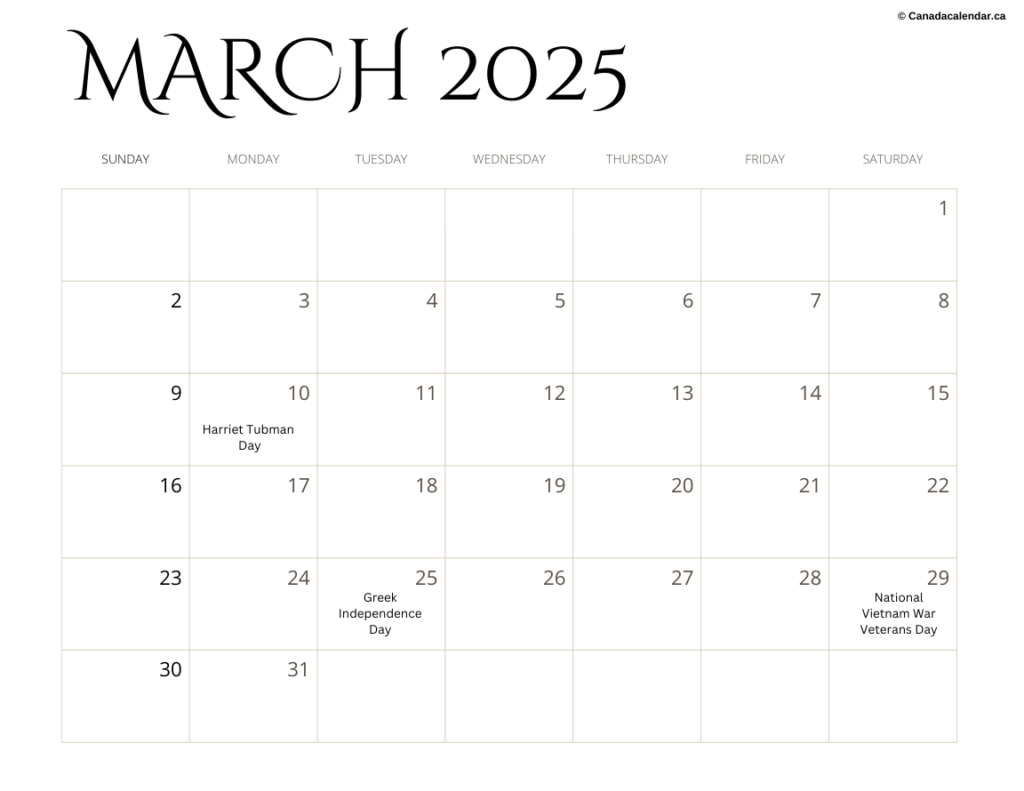 Free Printable March 2025 Calendar With Holidays