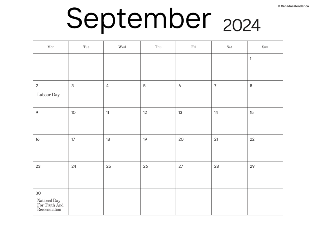 Free September 2024 Calendar With Holidays Template