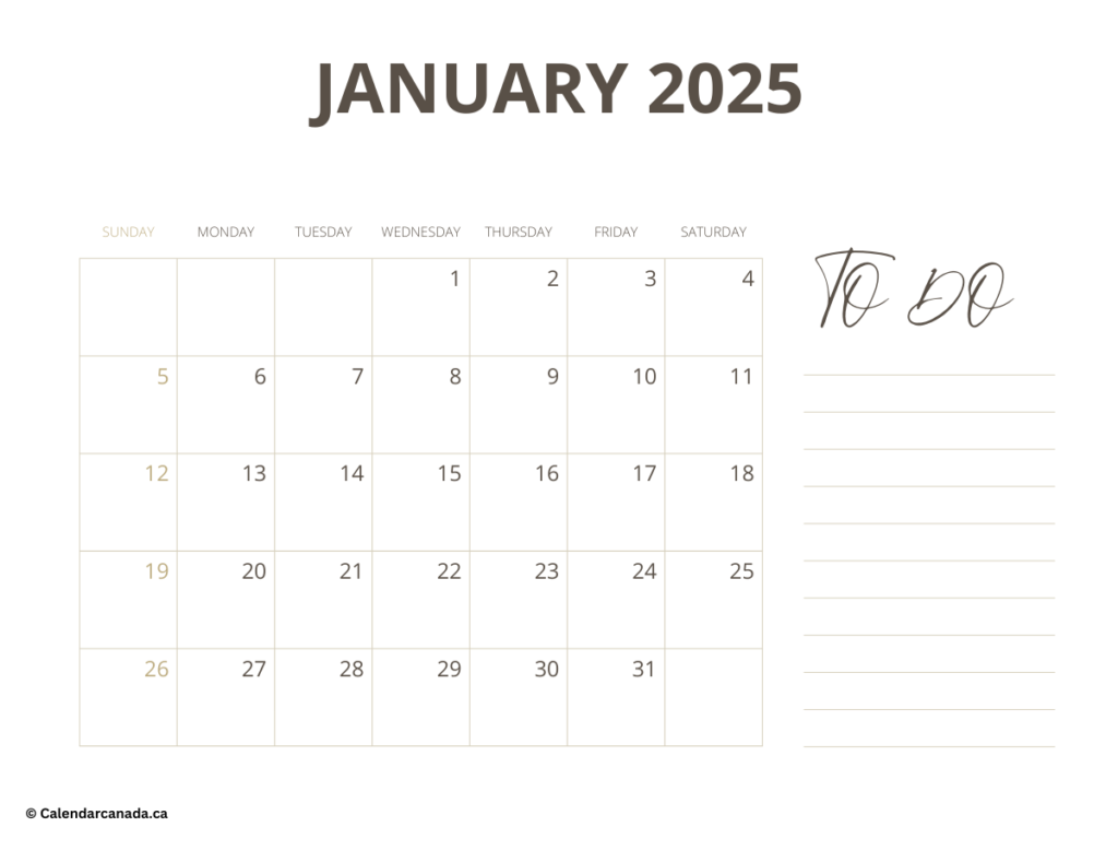 January 2025 Calendar With To Do