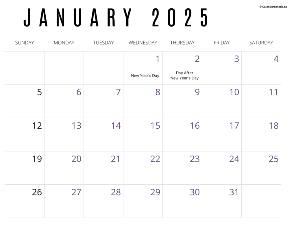 January 2025 Calendar with Holidays Template