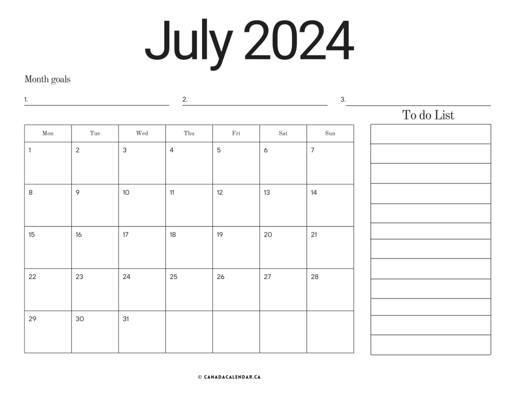 July 2024 Calendar With To Do