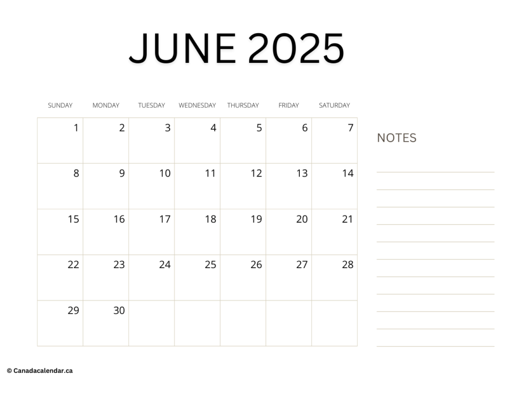 June 2025 Calendar With Notes