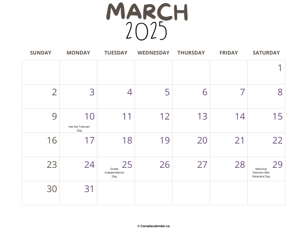 March 2025 Calendar With Holidays