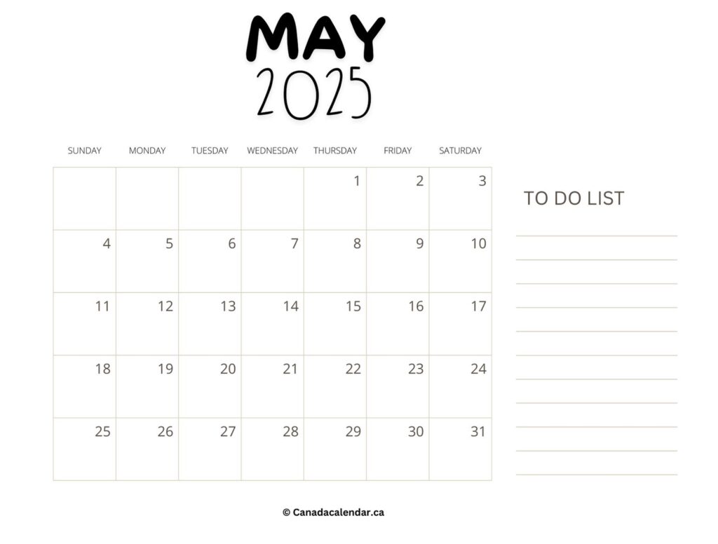 May 2025 Calendar With Holidays (To Do)