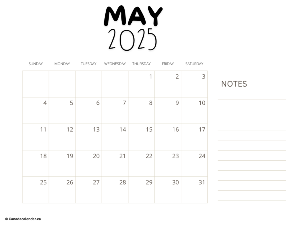 May 2025 Calendar With Notes
