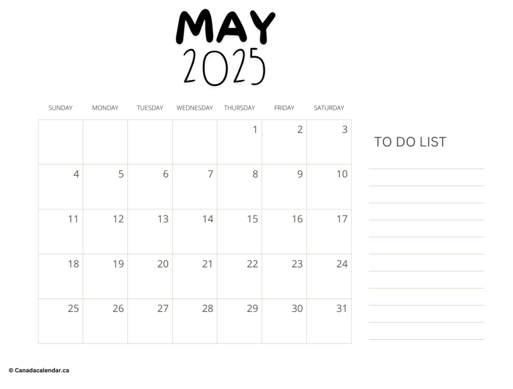 May 2025 Calendar With To Do