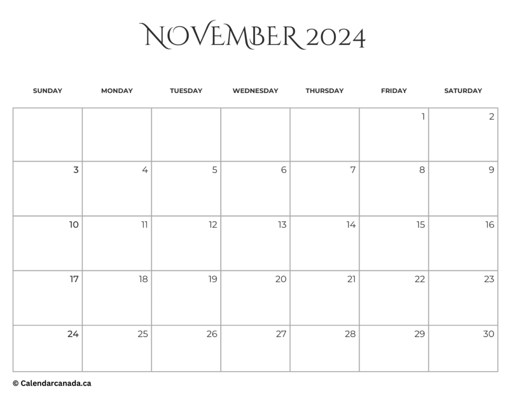November 2024 Blank Calendar 