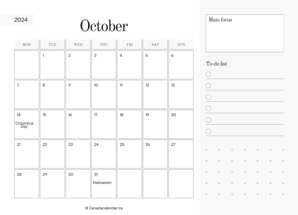 Free October 2024 Calendar With Holidays Printable