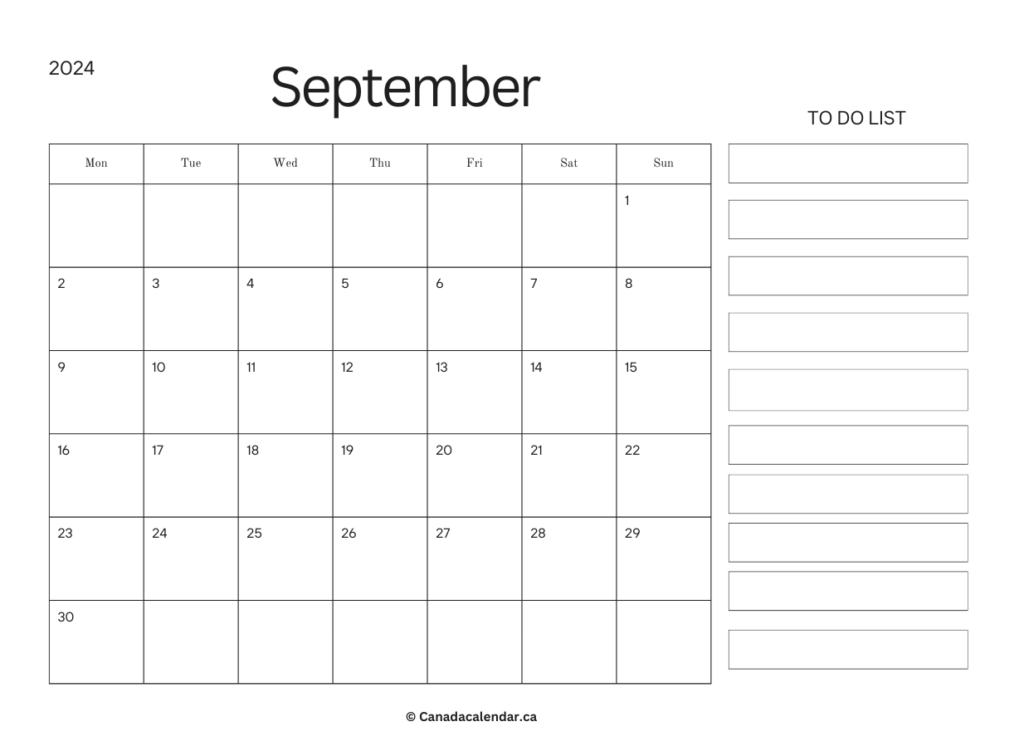 September 2024 Calendar With Holidays (To Do)