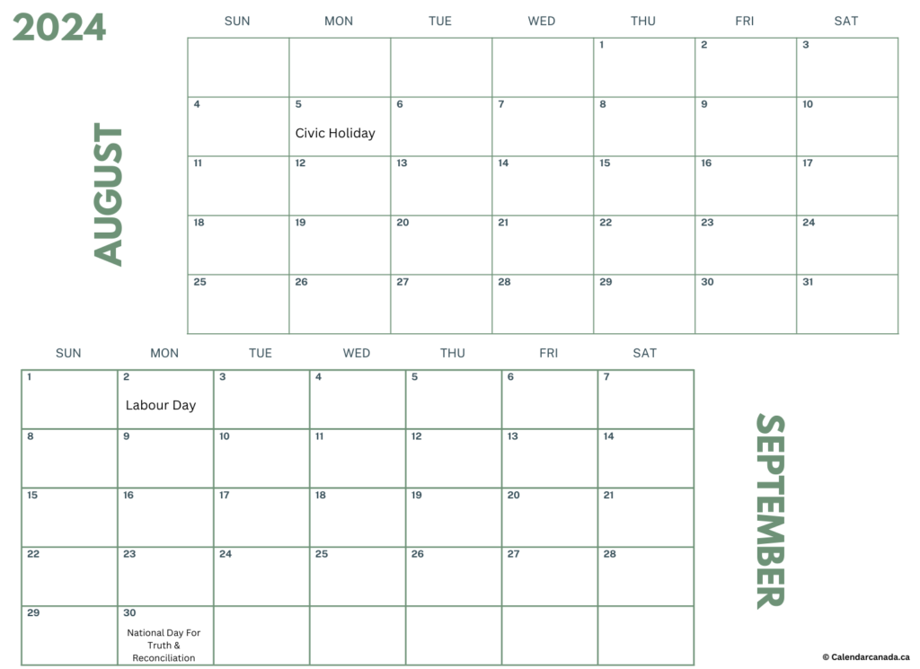 August and September 2024 Calendar With Holidays