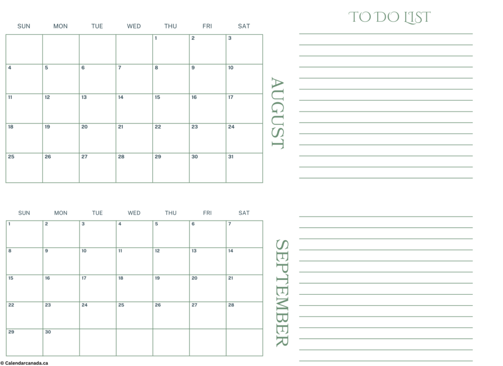 August and September 2024 Calendar With To Do List