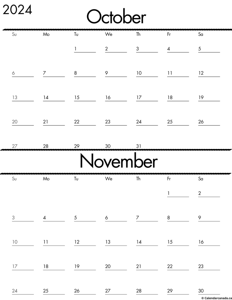 Free Printable October and November 2024 Calendar