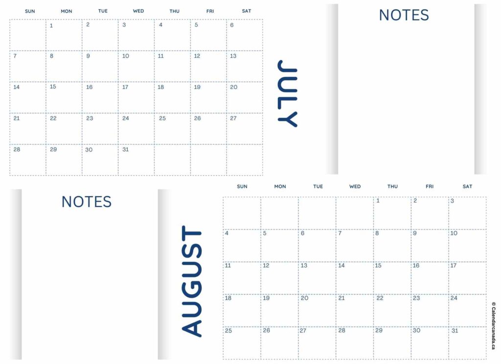 July and August 2024 Calendar With Notes
