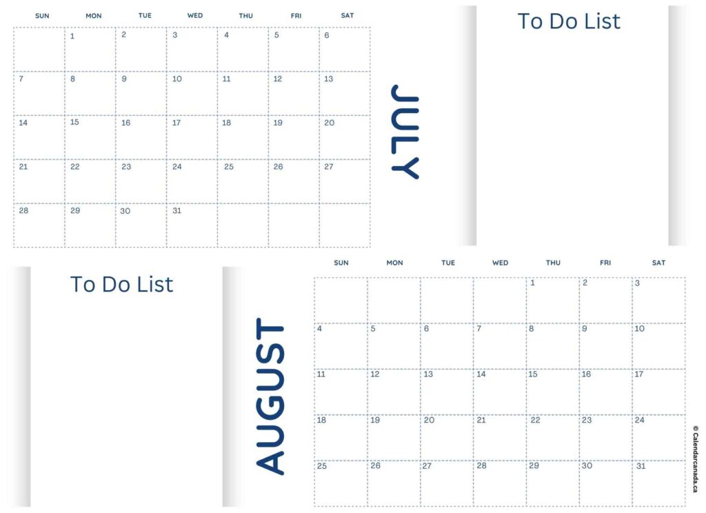 July and August 2024 Calendar With To Do List