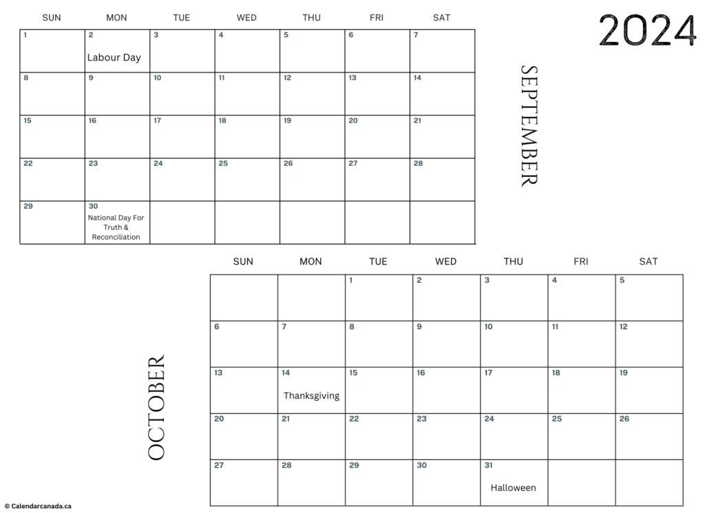 September and October 2024 Calendar With Holidays