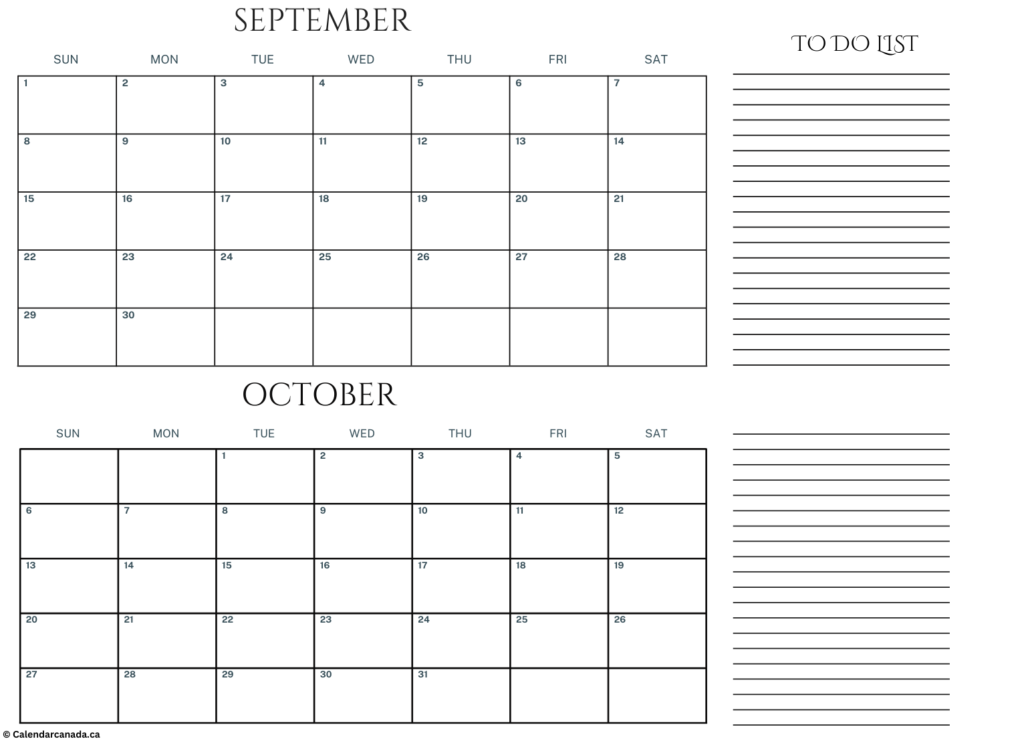 September and October 2024 Calendar With To Do List